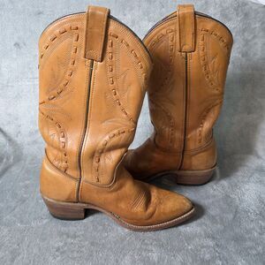 Double-H Western Leather Boots Brown USA Union Made Size 8.5 B